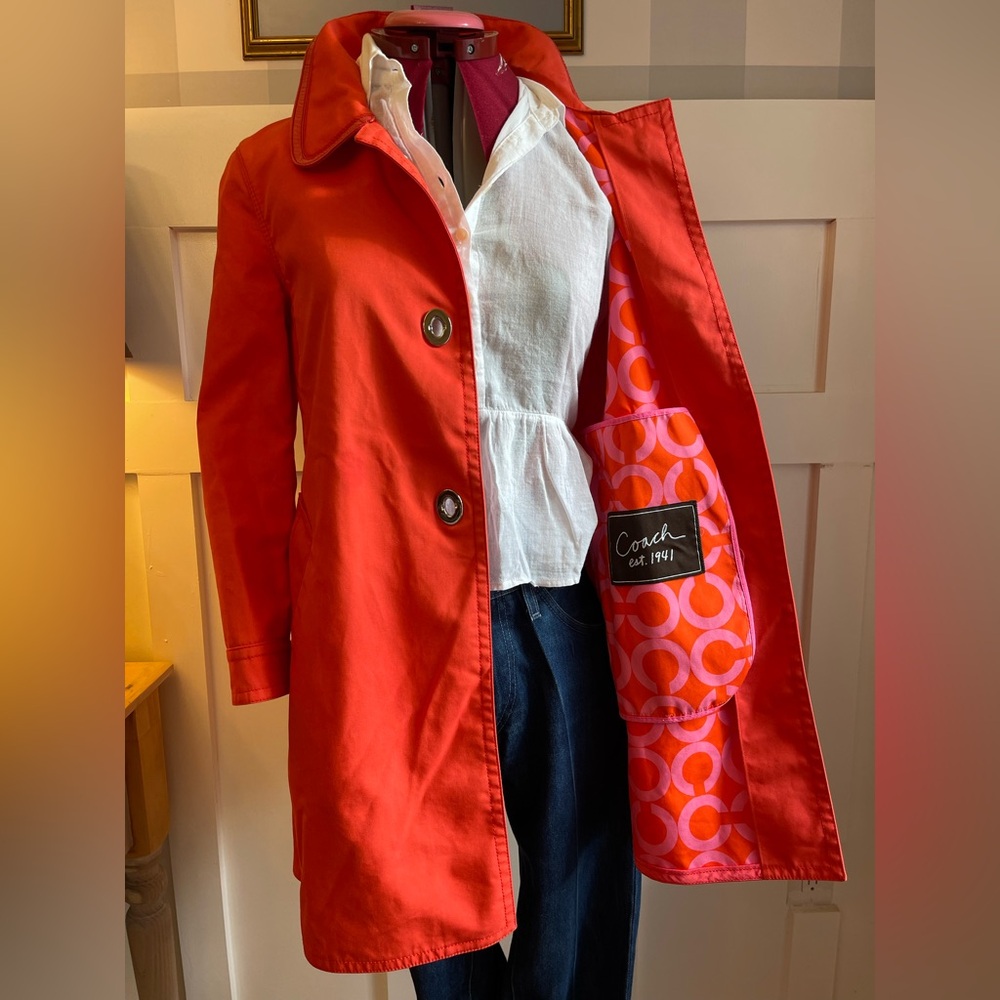 Coach Red Trench Coat with Pink Signature Lining